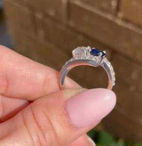 Bague Toi Moi en Moissanite Bleu Royal et Blanc, Coupe Ronde, en Argent Sterling 925 Original, par Royal Sagas, Bijou Unique pour Mariage et Fêtes - Product Image 2