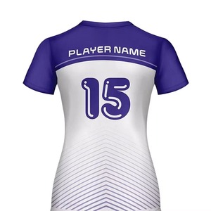 ชุดวอลเลย์บอลหญิงสั่งทำพิเศษ สีม่วงขาวลายทาง พิมพ์ลายแบบ Sublimation ผ้าโพลีเอสเตอร์ 100% ระบายเหงื่อได้ดี ทรงพอดีตัว แขนสั้น - Product Image 6