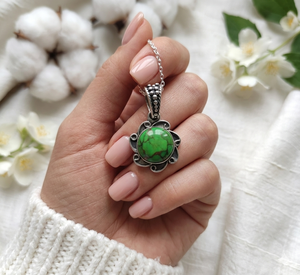 Natural Green Copper Turquoise Pendant 925 Sterling <b>Silver</b> Pendant <b>Necklace</b> Round Cut Stone Pendant <b>Silver</b> Statement Jewelry - Product Image 6