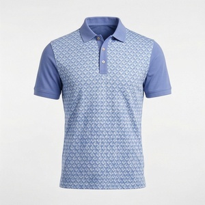 Polo à manches courtes pour homme, motif géométrique bleu, décontracté, en coton tricoté respirant, coupe classique - Product Image 1