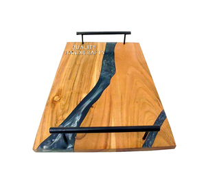 Meilleur design Plateau d'art en résine bleu foncé Plateau de service en bois et résine époxy fabriqué à la main Artisanat indien de haute qualité - Product Image 4