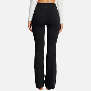 Women's High Waist Flare Pants Full Length Solid Color Breathable Knitted Casual Pants With Pockets Spandex Cotton Mix - Product Image 2