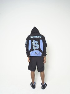 Men's Blue Black Design Nylon Hooded Windbreaker <b>Set</b> Black Blue Letter Print Zipper Closure Regular Fit All Seasons Outdoor Wear - Product Image 2