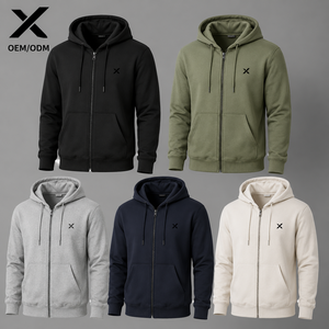 Sweat à capuche zippé 100 % coton personnalisé pour homme X Sports City, ajustable avec œillets métalliques, poche kangourou, design épaules tombantes, doux - Product Image 1
