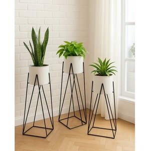 Ensemble de 3 pots de fleurs circulaires en résine noire moderne pour plantes vertes, style minimaliste, décoration intérieure - Product Image 2