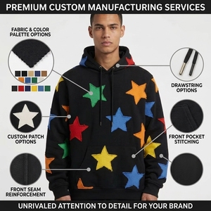 Sweat à capuche personnalisé imprimé étoiles, effet délavé vintage, coupe oversize, en molleton épais, épaules tombantes, style streetwear - Product Image 5
