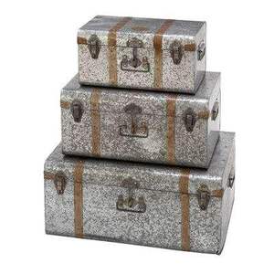 Juego de Baúles Metálicos Rectangulares con Tapa Abatible y Asas, Diseño Minimalista, Color Gris, 2 Piezas, Organizador Apilable para Artículos Diversos - Product Image 5