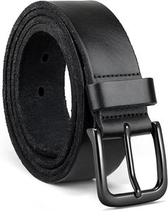 Ceinture en cuir de vache noir avec boucle rectangulaire en acier, design formel et durable - Product Image 3