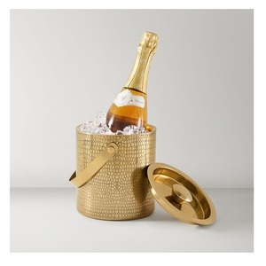 Gold Crocodile-Embossed Ice Bucket with Lid – Luxury Insulated Champagne Chiller with Swing Handle - Product Image 1