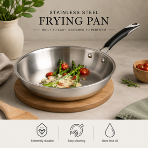 Poêle à frire en acier inoxydable OEM avec manche long, qualité alimentaire, fabricant et exportateur d'ustensiles de cuisine en Inde - Product Image 2