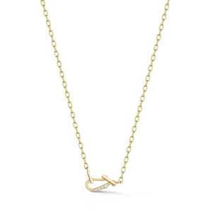 Diamond Charm Holder Necklace Loop Hook Clasp Wholesale 14K 18K Solid Gold 18 Inch Layering Link Pendant Keeper Chain For Women - Product Image 1