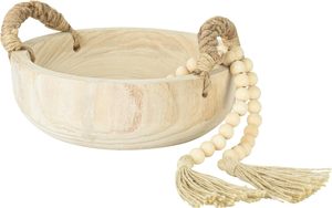 Bol décoratif rond en bois avec poignée en corde et guirlande de perles en bois pour centre de table de Noël et décoration intérieure - Product Image 4