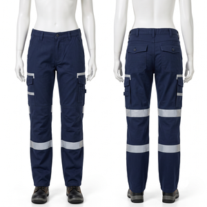 Pantalon de travail pour femme, 245 GSM, 65 % polyester, 35 % coton, sergé, bleu marine, panneau réfléchissant au genou, pantalon cargo utilitaire, broderie personnalisée - Product Image 1