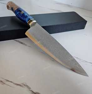 Cuchillo de chef de acero de Damasco con hoja de punta caída, mango de madera con incrustaciones de resina azul, cuchillo de cocina de 7 pulgadas con filo afilado industrial 2 - Product Image 5