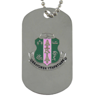 Collier pour chien double face AKA, pendentif style militaire argenté avec lettres AKA roses et vertes et chaîne à billes avec écusson