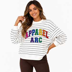 Vente en gros de sweats à capuche décontractés colorés et épais pour femmes, en molleton rayé de coton, avec appliqué, pour usage quotidien, légers, marque privée, OEM - Product Image 3