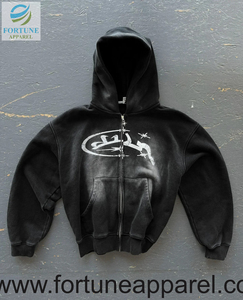 Sweat à capuche pour homme en molleton 100% coton respirant, doublé, brodé, pour l'hiver, avec motif graphique - Product Image 1