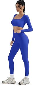 Seamless Yoga Set <b>Women</b> High Waist <b>Leggings</b> Crop Top Full Sleeve Sport Wear Two Piece Gym Outfit Stretchable Activewear - Product Image 2