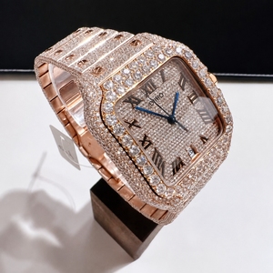 Reloj Mecánico con Esfera Cuadrada en Tono Oro Rosa, Incrustaciones de Moissanita, Correa de Acero Inoxidable, Pantalla Analógica para Hombre - Product Image 4