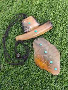 สร้อยคอเขาควายจี้แกะสลักขนาดใหญ่พร้อมจี้สีเขียวขุ่นสร้อยคอเขาควาย - Product Image 5