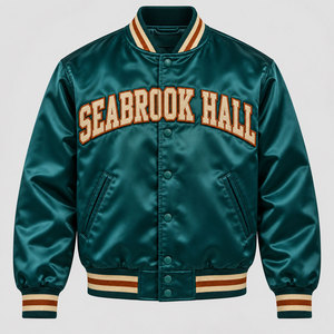 Veste universitaire en satin personnalisée de qualité supérieure pour hommes et femmes, veste bomber de baseball universitaire avec de grands patchs brodés en lettres - Product Image 5