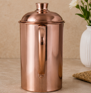 Carafe en cuivre avec couvercle et poignée, design vintage, grande capacité, vaisselle de qualité supérieure, sans soudure, bien-être ayurvédique - Product Image 1