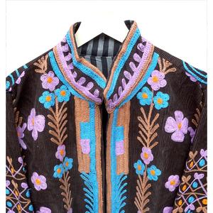 Soft Breathable Embroidered Cotton Corduroy <b>Jacket</b> Floral Pattern Mandarin Collar Full Sleeve Eco-Friendly Autumn Women's Coat - Product Image 5