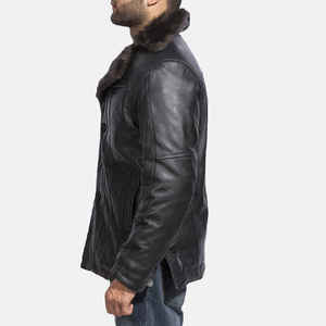 <b>Men</b> <b>Brown</b> PU <b>Leather</b> Bomber <b>Jacket</b> Sherpa Lined Zipper Closure Winter Moto Biker Style Thick Warm Outerwear - Product Image 6