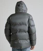 Blouson Bomber Unisexe Noir Hiver avec Capuche, Col Montant, Fermeture Éclair, Gilet Extérieur Écologique Respirant Séchage Rapide, Patchwork sur le Devant