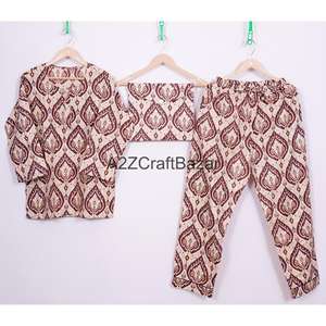 Ensemble de pyjama d'été romantique à motifs floraux imprimés pour demoiselles d'honneur, 100 % coton pur, taille élastique, col doux en tricot - Product Image 1