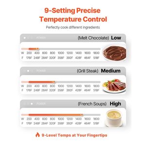 Table de cuisson à induction portable 1800W avec 9 niveaux de température Brûleur de comptoir à plaque chauffante - Product Image 3