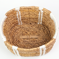 Panier de rangement écologique en style bohème naturel tissé à la main avec poignées blanches, durable, décoratif, bac tissé, pot de fleurs, pour la maison
