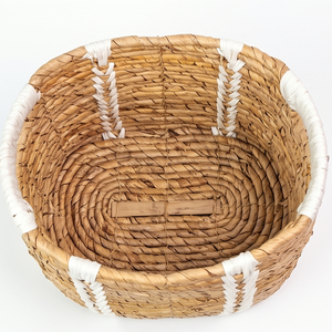 Panier de rangement naturel tissé à la main, écologique, avec poignées blanches, bac décoratif tissé pour l'organisation de la maison, du placard et du garde-manger - Product Image 3
