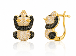 Pendientes Panda Huggie para mujer, Color dorado, circonia cúbica, cristal blanco y negro, joyería de animales bonitos, regalo, ropa de fiesta - Product Image 3