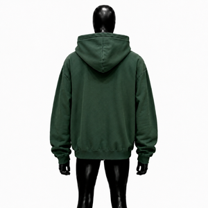 Sweat-shirt à capuche zippé CustomGreen surdimensionné, style streetwear, avec logo imprimé 3D en relief, fermeture éclair intégrale, en molleton, unisexe, vente en gros - Product Image 2