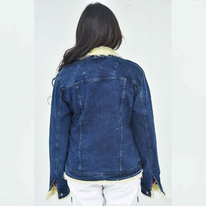 Veste en jean pour femme à manches longues en coton fabriquée au Pakistan 2026 avec col en fausse fourrure de laine, style streetwear décontracté - Product Image 4