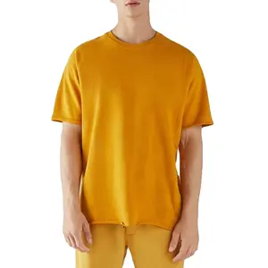 Sarı altın özel baskı % 100% pamuk t shirt erkekler için OEM yüksek kaliteli pamuklu gömlek