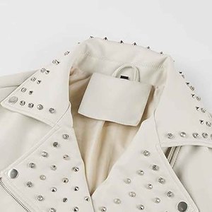 Women Studded Leather <b>Jacket</b> Black Biker Motorcycle <b>Punk</b> Style Genuine PU Leather OEM Custom Wholesale Supplier - Product Image 3