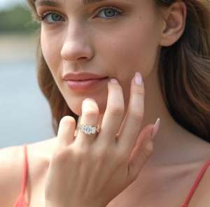 Bague en moissanite taille émeraude en argent sterling 925 plaqué or rose, solitaire de luxe pour fiançailles et mariage, cadeau pour elle - Product Image 2