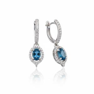 Boucles d'oreilles chandelier en argent 925 plaqué rhodium avec topaze bleue et halo de moissanite pour femme, tendance, pour mariage, cadeau ou soirée, 6 grammes, Tanya Gems - Product Image 2