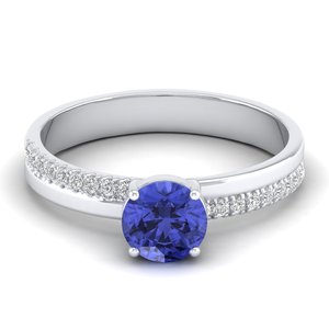 Bague solitaire REYES luxueuse en or blanc 14K 18K avec diamant certifié IGI, taille ronde, 0,84 carat, pierre précieuse tanzanite, bijou cadeau - Product Image 1