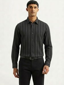 Chemise décontractée d'été pour homme Enovate, à double boutonnage, manches longues, rayée, respirante, en coton tissé - Product Image 2
