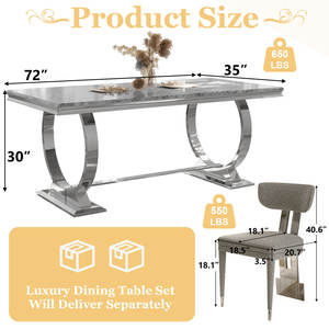 ชุดโต๊ะอาหารและเก้าอี้ 9 ชิ้น สแตนเลสสตีล ทันสมัย หรูหรา ทนทาน เป็นมิตรกับสิ่งแวดล้อม หน้าท็อปหินอ่อน สำหรับบ้าน โรงแรม อพาร์ทเมนท์ วิลล่า - Product Image 6