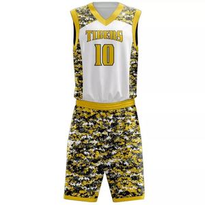 Custom Sublimated Reversible Laker Basketball <b>Shorts</b> Set Camo Design Plus Size Printed Wholesale Cheap Basketball Uniforms - Product Image 1
