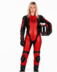 Combinaison de moto en cuir PU rouge et noir, fermeture éclair intégrale, à capuche, séchage rapide, respirante, coupe-vent, protection hivernale, couleur unie, en laine pour homme - Product Image 1
