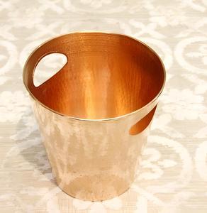 Handmade Pure Copper Hammered Champagne Cooler Bucket Large Beverage <b>Ice</b> Tub with Decorative <b>Ring</b> Handles for Luxury Hotels - Product Image 1