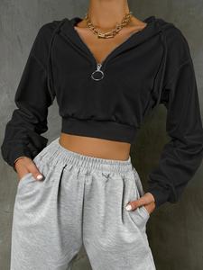 Sudaderas cortas personalizadas de punto casual para primavera/otoño/invierno, antiarrugas, antiprogresión, con media cremallera frontal, para mujer, al por mayor, 100% algodón - Product Image 6