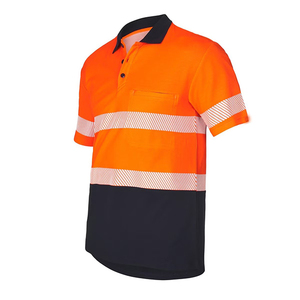 Polo à manches longues en polyester respirant jaune haute visibilité, imprimé par transfert thermique, vêtements de travail réfléchissants de sécurité pour unisexe - Product Image 2