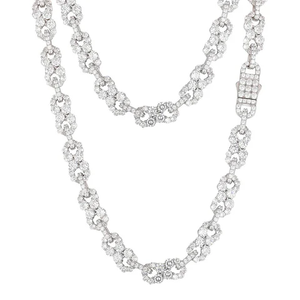 Listo para Enviar, Nuevo, Cadena Cubana con Símbolo de Infinito, Chapada en Plata de Ley 925, con 1 Hilera de Diamantes Moissanite VVS y Circonitas Cúbicas - Product Image 3