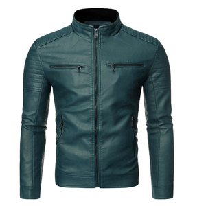 <b>Men's</b> Olive Green Genuine <b>Leather</b> Shell Quick Dry Winter Fashionable Windproof Breathable <b>Jacket</b> Workwear Turn-down Collar - Product Image 4